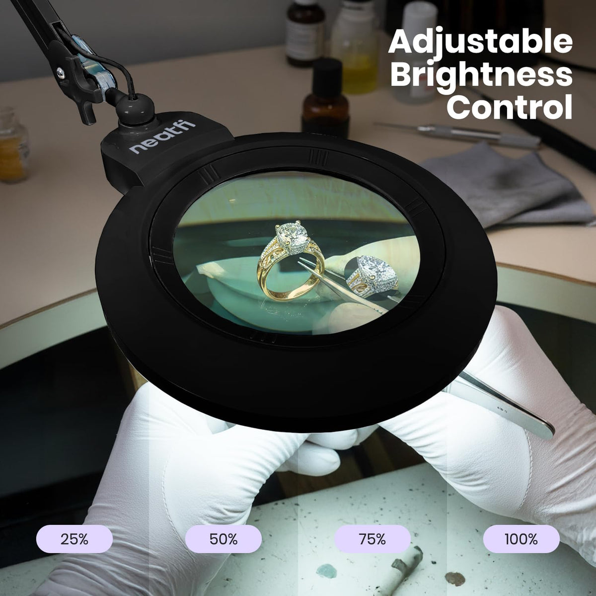 7" Acrylic Lens Pro LED Magnifying Lamp – CRI 95, CCT, 5D/20D Magnification, Black