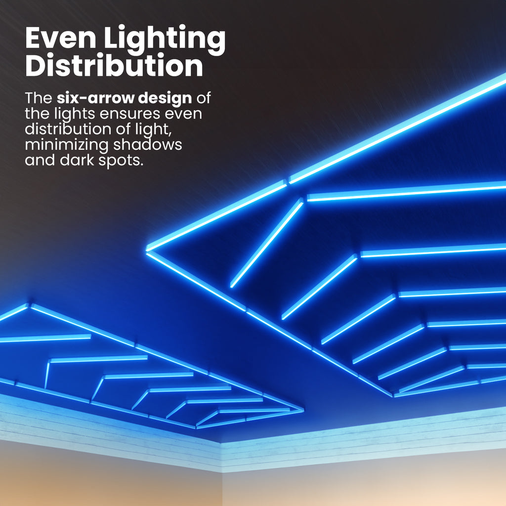 6-Arrow Shape Ultra-Bright LED Ceiling Light – 42,240 Lumens for Warehouses & Gyms, Blue