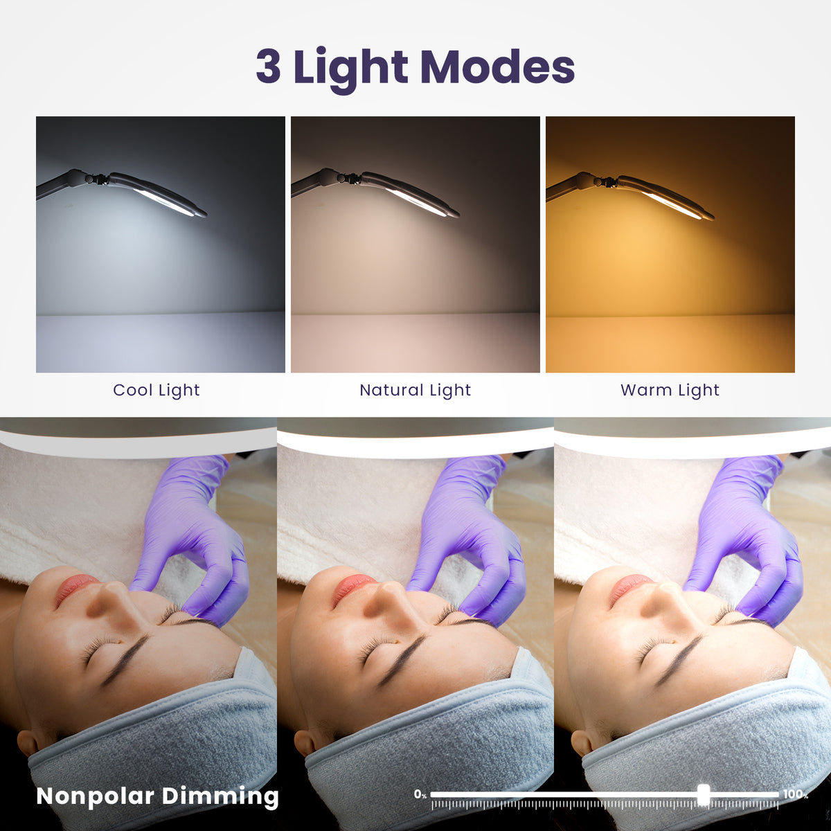 7" Wide Glass Lens Elite LED Magnifying Lamp with Clamp, 3 Diopter & 12 Diopter, 3 Light Modes - White