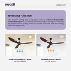 52-inch Low Profile Ceiling Fan Without Light – 3 Solid Wood Blades, Downrod Mount, Dark Wood