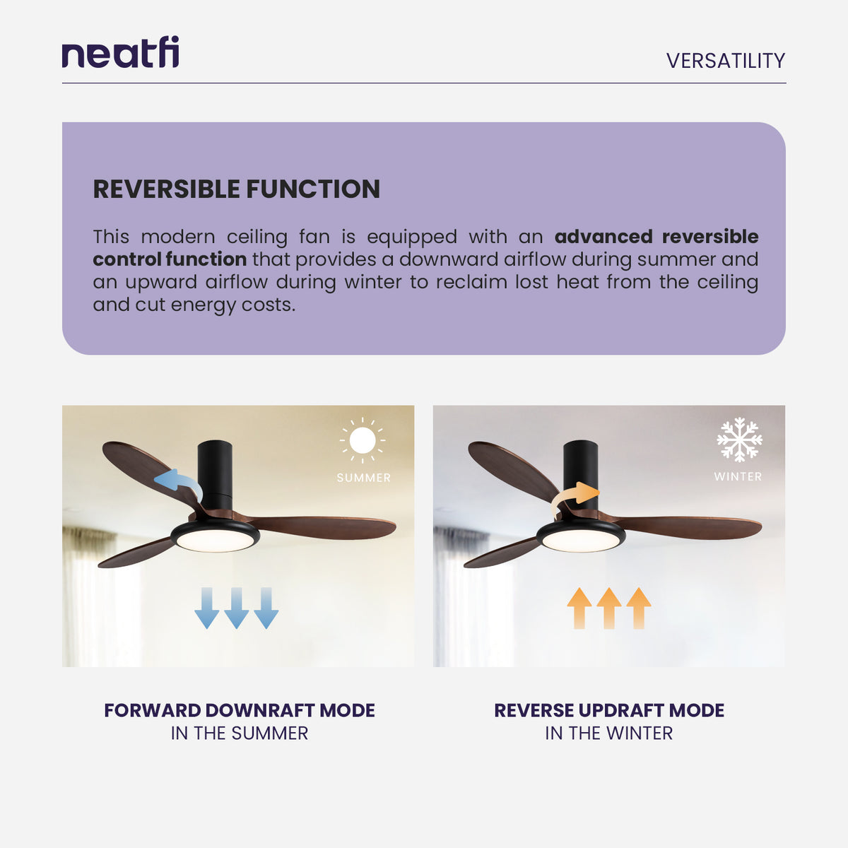 52-inch Retro Ceiling Fan with Light, 3 Solid Wood Blades, 3 Light Modes - Dark Wood