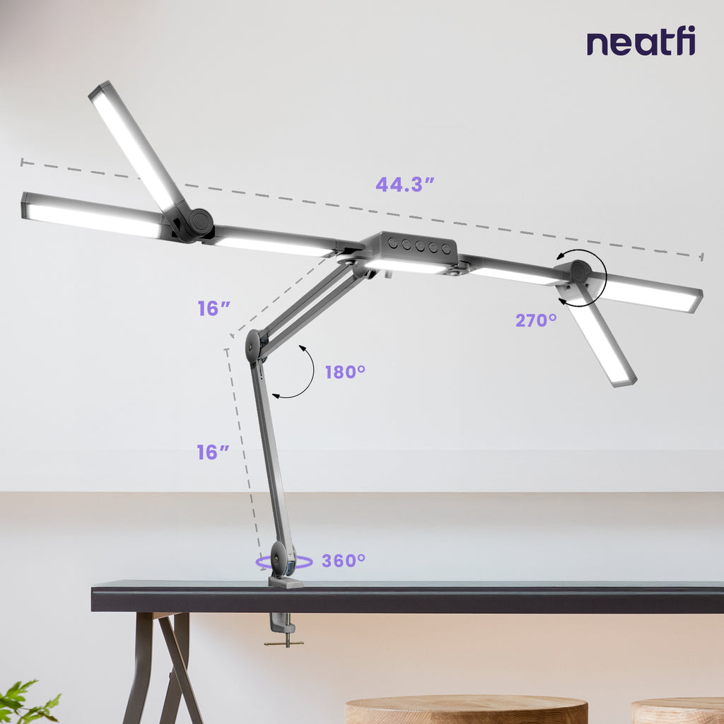 44" Pro LED Desk Lamp with Clamp – 3000 Lumens, CRI 95, Dimmable, 3 Color Modes, Silver