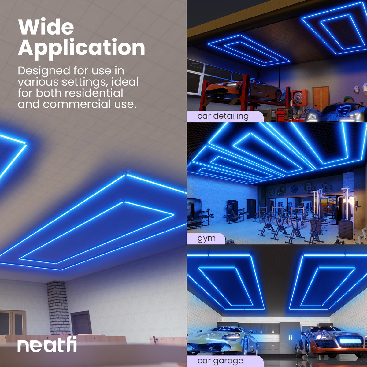 2 Rectangles LED Car Garage Light – 35,200 Lumens, Easy Installation for Shops & Gyms, Blue
