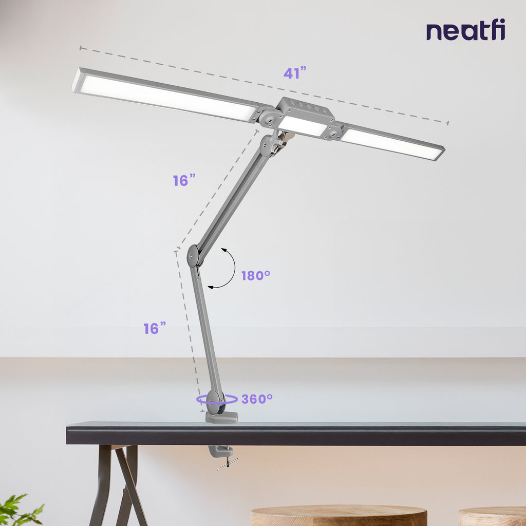 41" Pro LED Task Lamp with Clamp – 3000 Lumens, CRI 95, Dimmable, 3 Color Modes, Silver