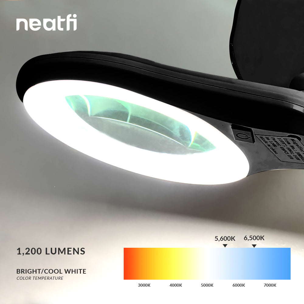 5" Wide 5D Lens – 1200 Lumens LED Magnifying Lamp with Clamp for Crafts & Detail Works, Black