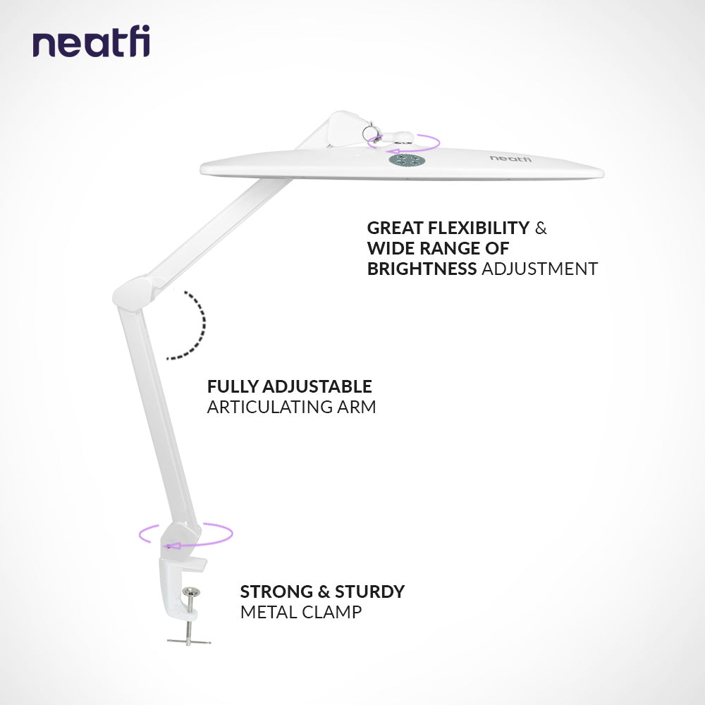 2260 Lumens Elite Task Lamp with Clamp – 22" Wide, 3 Color Modes for Nails & Crafts, White