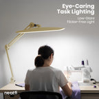20” Wide Head LED Desk Lamp with Clamp – 2200 Lumens Task Light for Home Office & Crafts, Gold