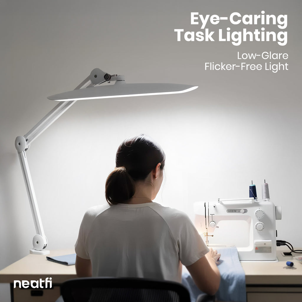 20” Wide Head LED Desk Lamp with Clamp – 2200 Lumens Task Light for Home Office & Crafts, White