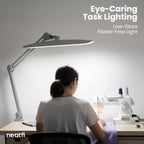 20” Wide Head LED Desk Lamp with Clamp – 2200 Lumens Task Light for Home Office & Crafts, Silver
