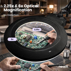 7” Wide Acrylic Lens LED Magnifying Lamp with Clamp – 1600 Lumens, Dimmable for Close Works, Black