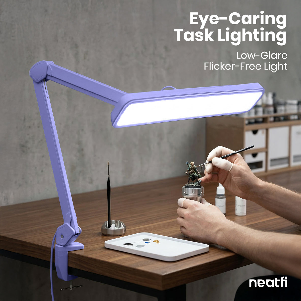 22” Wide Shade LED Desk Lamp with Clamp – 2500 Lumens Task Light for Workbench & Crafts, Lavender