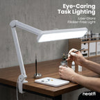 22” Wide Shade LED Desk Lamp with Clamp – 2500 Lumens Task Light for Workbench & Crafts, White