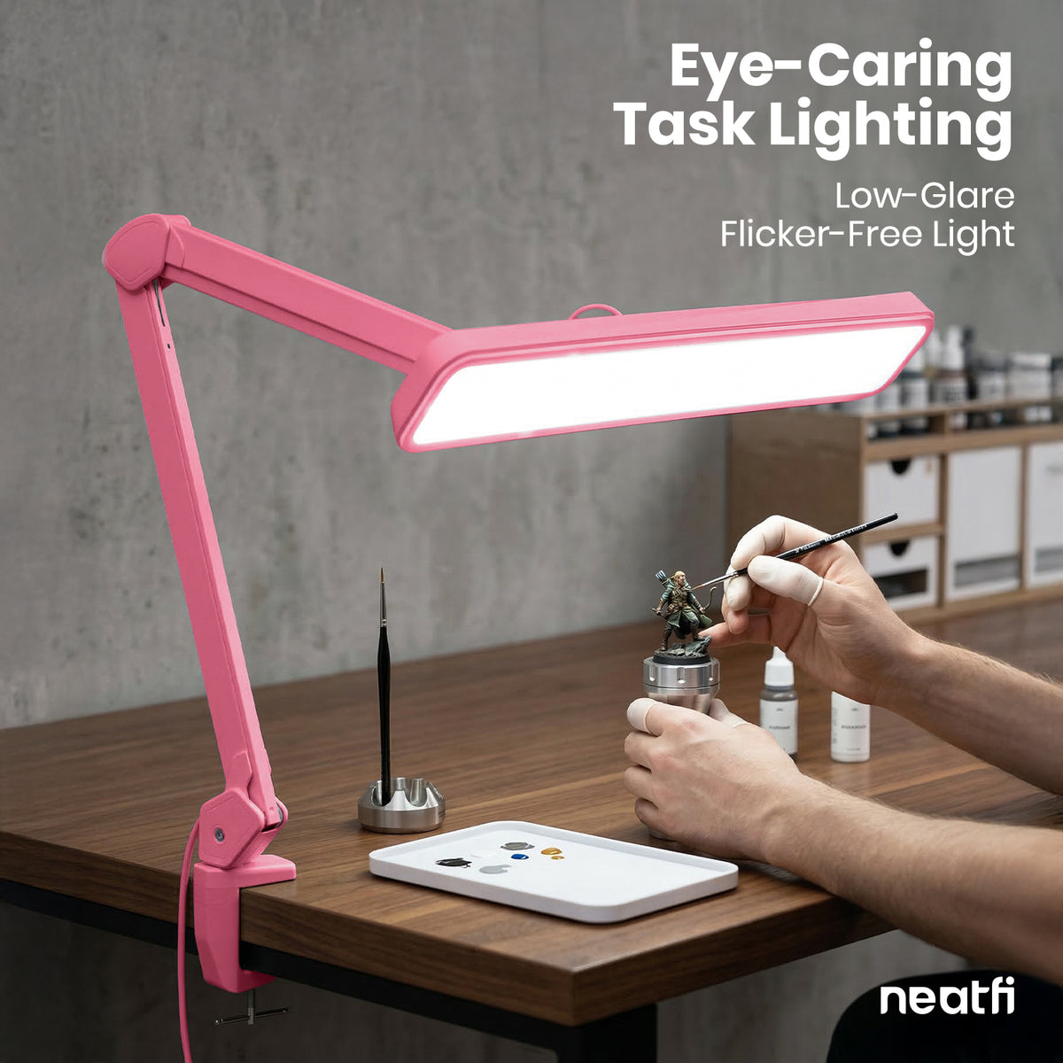 22” Wide Shade LED Desk Lamp with Clamp – 2500 Lumens Task Light for Workbench & Crafts, Pink