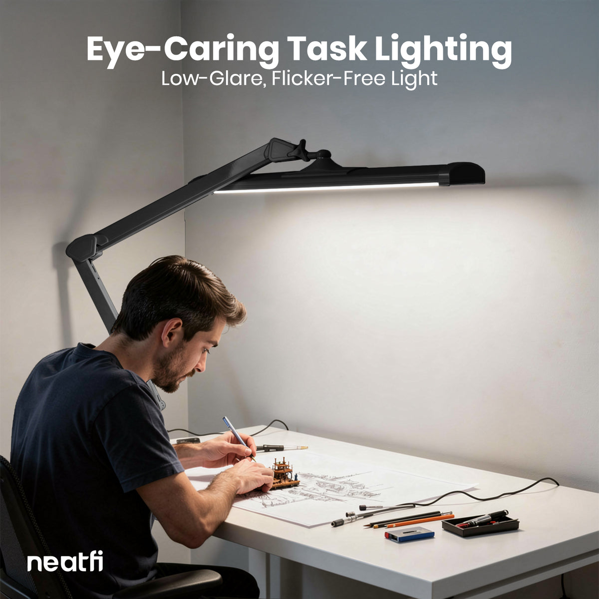 3500 Lumens LED Desk Lamp – 26” Ultra-Wide Shade, Non-Flickering Task Light with Clamp, Black