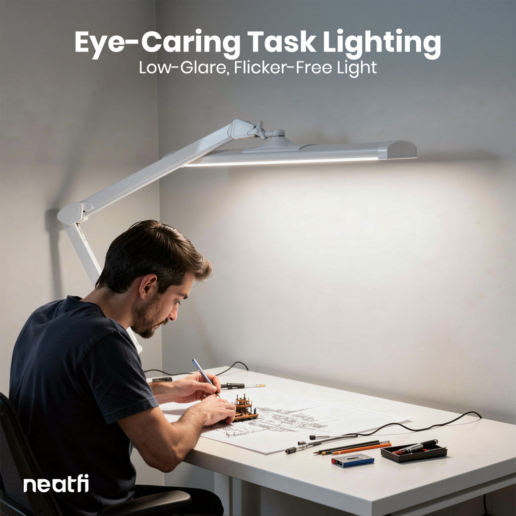 3500 Lumens LED Desk Lamp – 26” Ultra-Wide Shade, Non-Flickering Task Light with Clamp, White