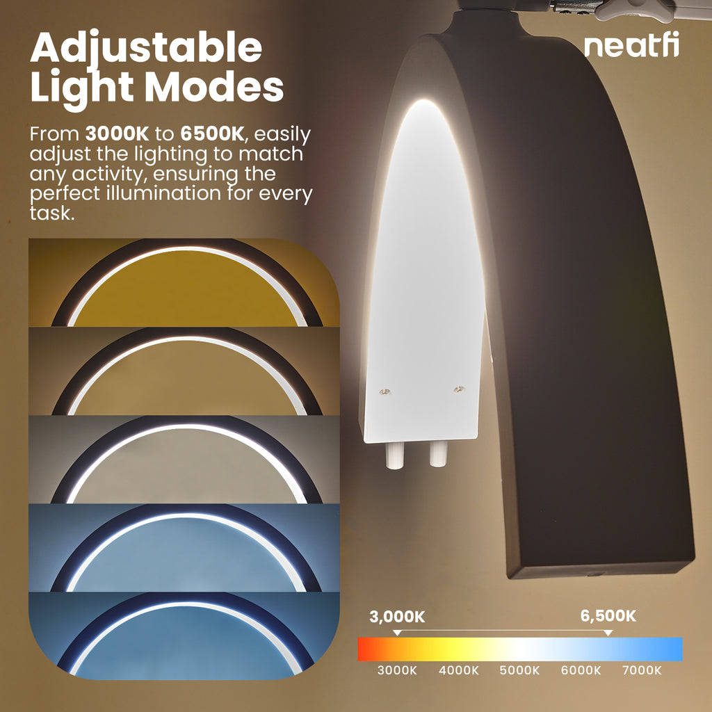 Lámpara de mesa LED de media luna con abrazadera – 2500 lúmenes, 5 modos de luz para decoración de uñas y tratamientos faciales, blanco