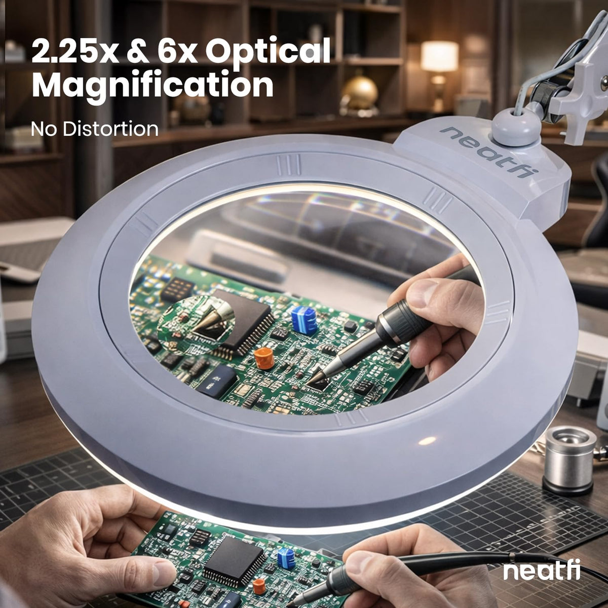 7" Acrylic Lens Pro LED Magnifying Lamp – CRI 95, CCT, 5D/20D Magnification, White