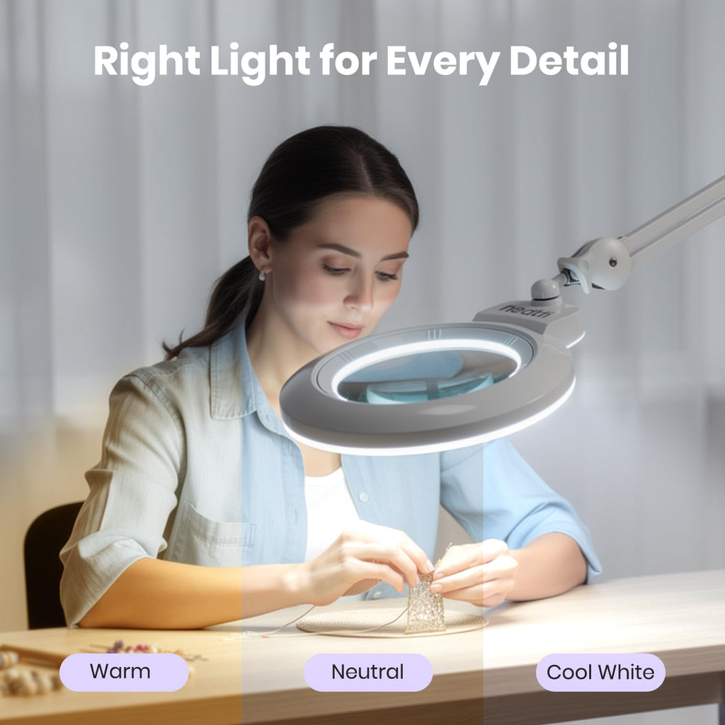 7" Acrylic Lens Pro LED Magnifying Lamp – CRI 95, CCT, 5D/20D Magnification, White