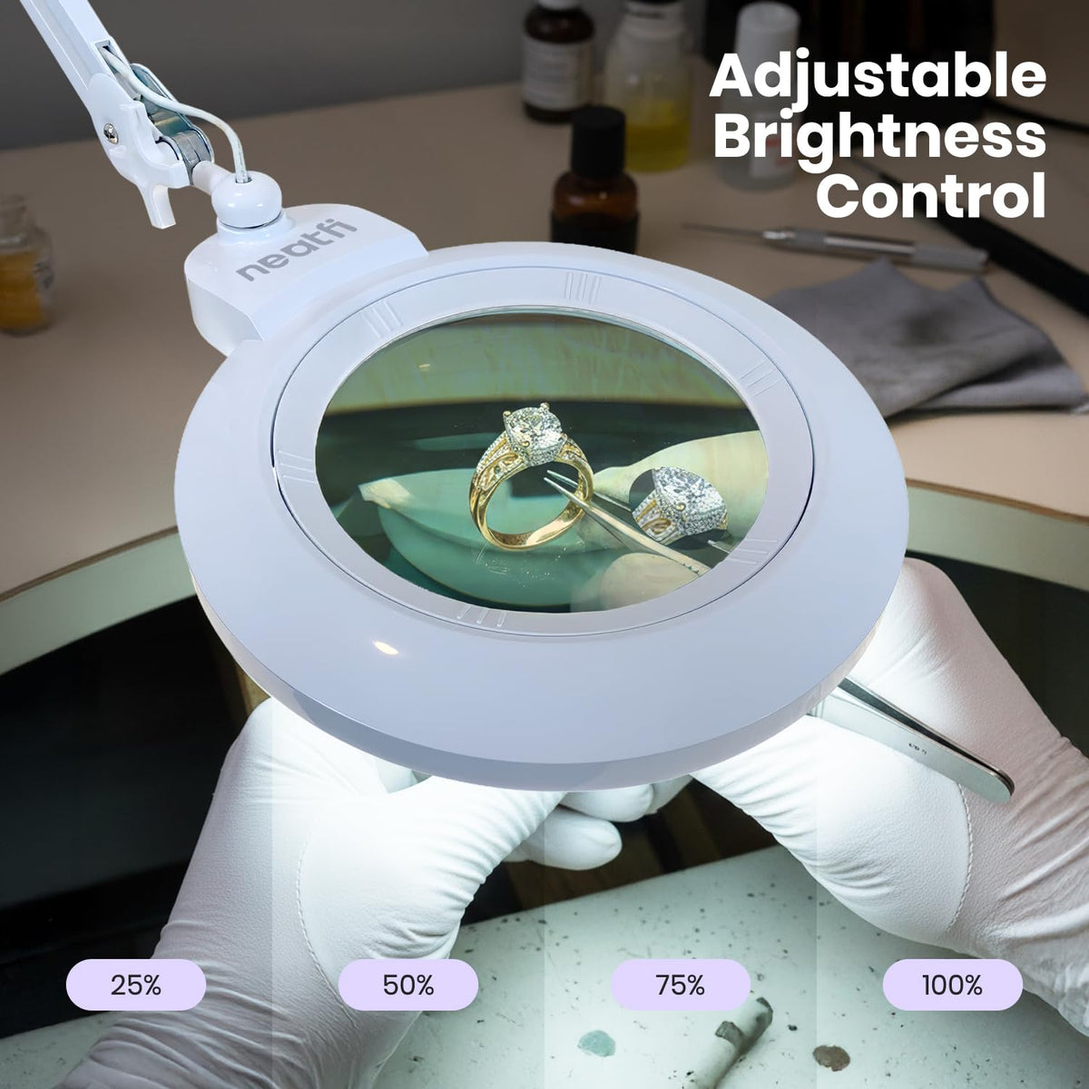 7" Acrylic Lens Pro LED Magnifying Lamp – CRI 95, CCT, 5D/20D Magnification, White
