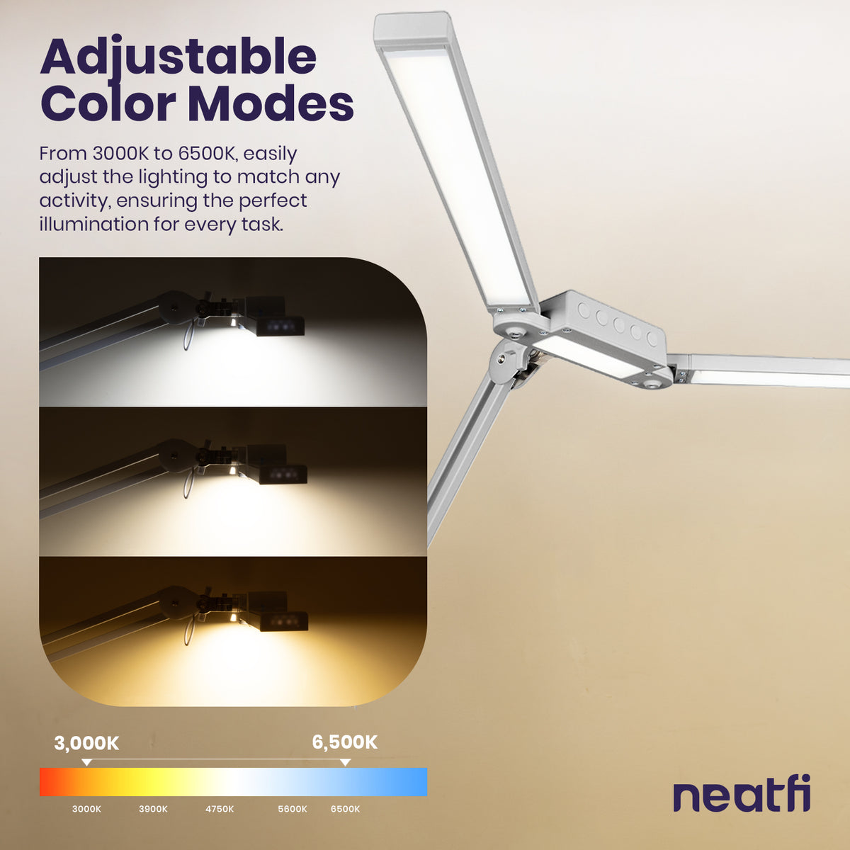 41" Pro LED Task Lamp with Clamp – 3000 Lumens, CRI 95, Dimmable, 3 Color Modes, Silver
