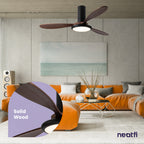 52-inch Retro Ceiling Fan with Light, 3 Solid Wood Blades, 3 Light Modes - Dark Wood