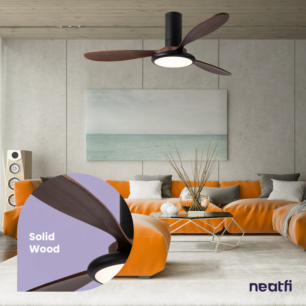 52-inch Retro Ceiling Fan with Light, 3 Solid Wood Blades, 3 Light Modes - Dark Wood