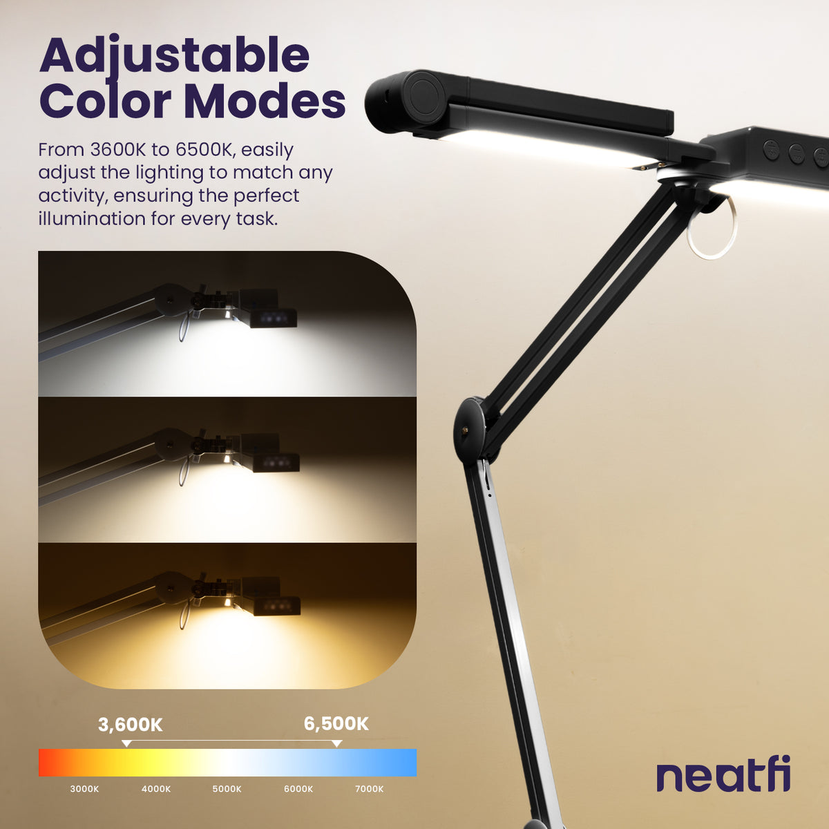 44" Pro LED Desk Lamp with Clamp – 3000 Lumens, CRI 95, Dimmable, 3 Color Modes, Black