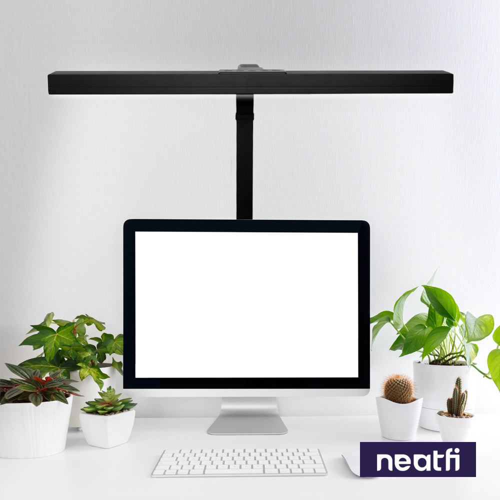 3000 Lumens Desk Lamp with Clamp – 28” Wide Shade, 5 Light Modes, Dimmable Monitor Light, Black