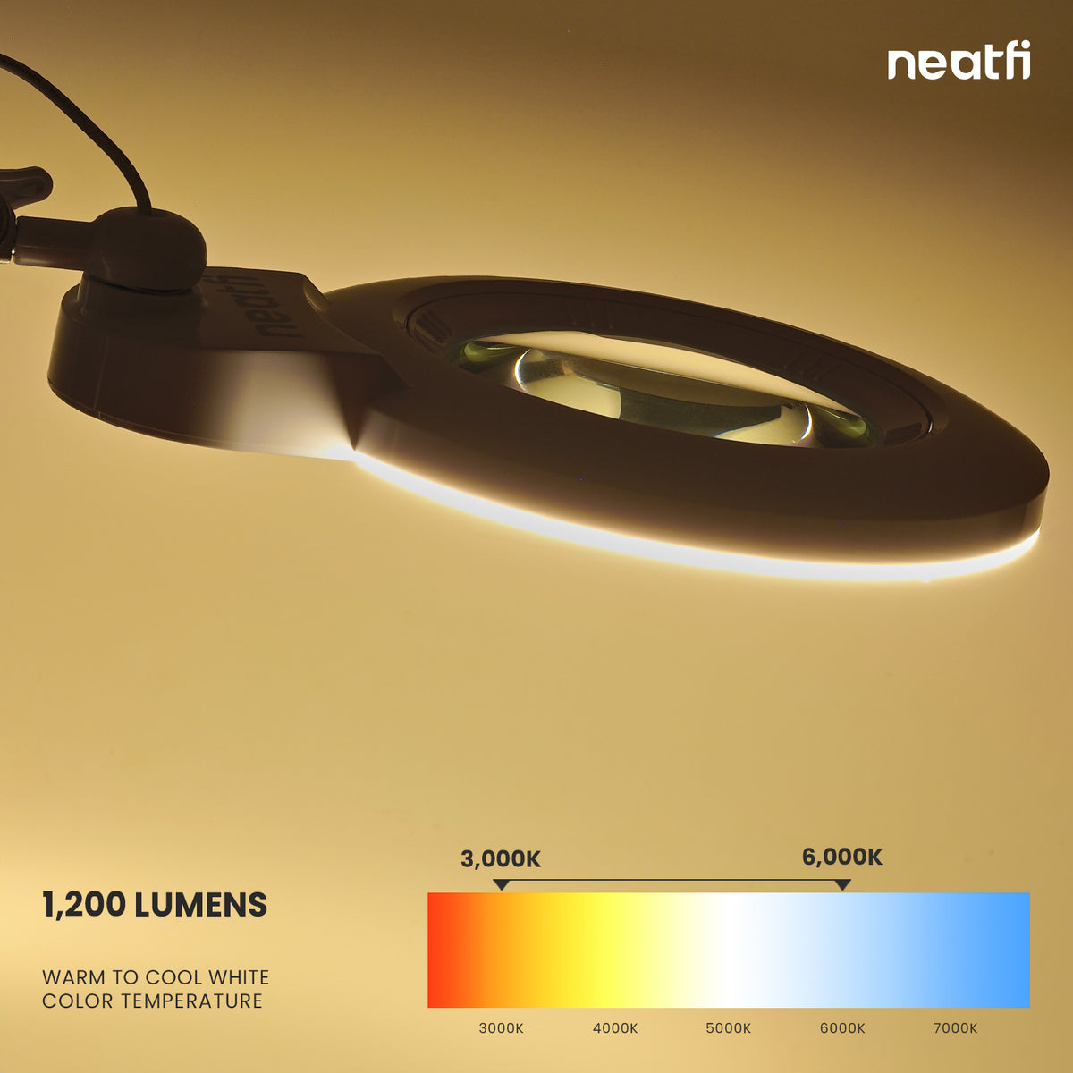 5” Wide Lens 1,200 Lumens LED Magnifying Lamp with Adjustable Light Modes for Detail Works, White