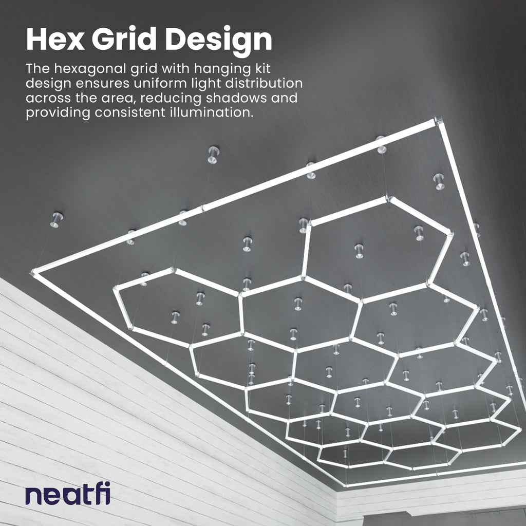15 Hex Grid LED Ceiling Light with Hanging Kit – 69,600 Lumens for Auto Shop & Gyms, Cool White