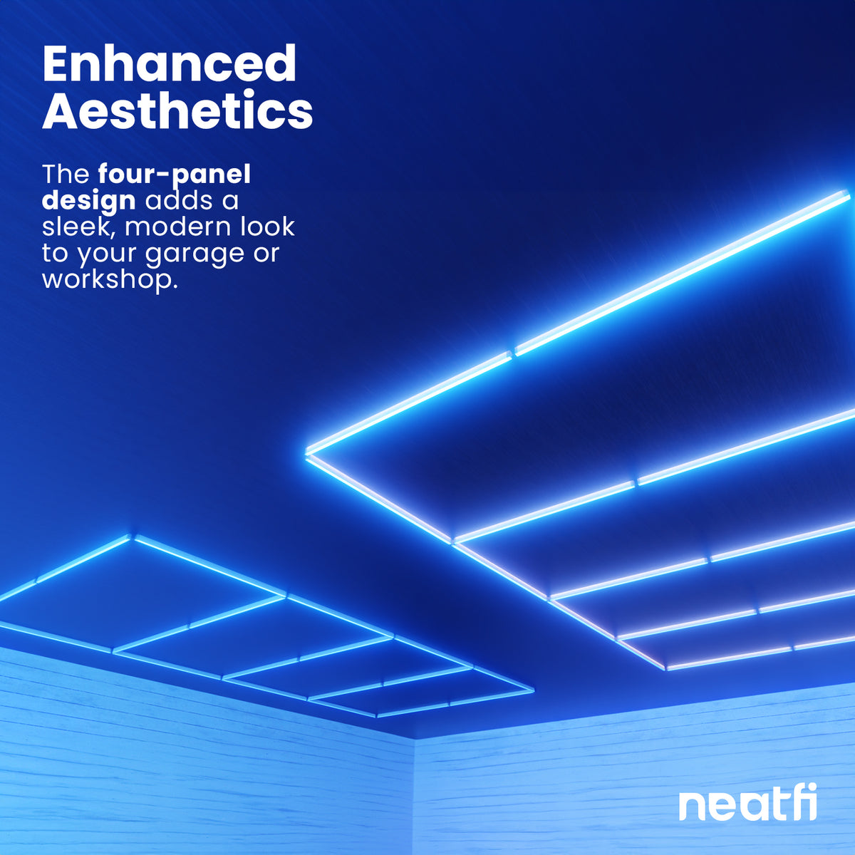 4 Panels LED Ceiling Light – 31,680 Lumens Ultra-Bright for Auto Shops, Warehouse & Gyms, Blue