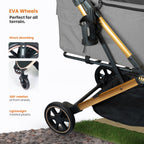 Foldable Pet Stroller for Dogs and Cats, 33 lbs Capacity, 360° Swivel Front Wheels, One-Click Fold, Brake System, Leash &amp; Lock Clips, Removable Washable Padding, and Cup Holder (Gray)