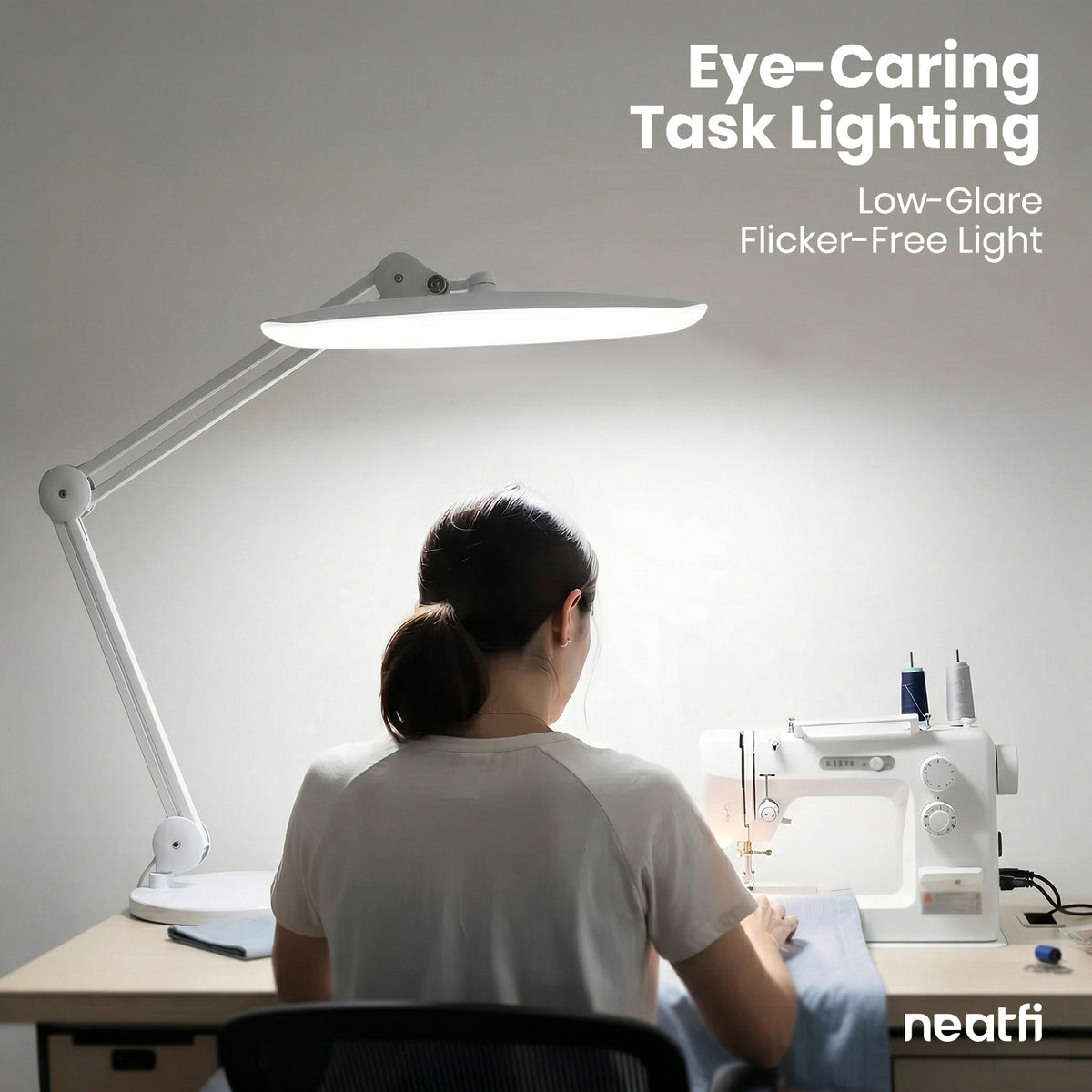 2200 Lumens LED Desk Lamp with Base – 20” Wide Shade, 3 Light Modes, Dimmable Task Light, White