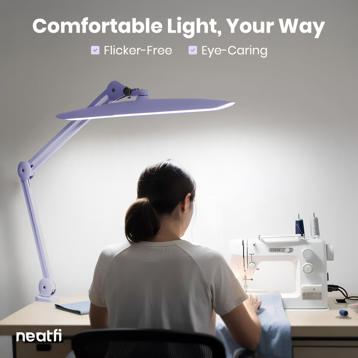 2200 Lumens LED Desk Lamp with Clamp – 20” Wide Shade, 3 Light Modes, Dimmable Task Light, Lavender