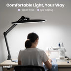 2200 Lumens LED Desk Lamp with Clamp – 20” Wide Shade, 3 Light Modes, Black (Good-as-New)