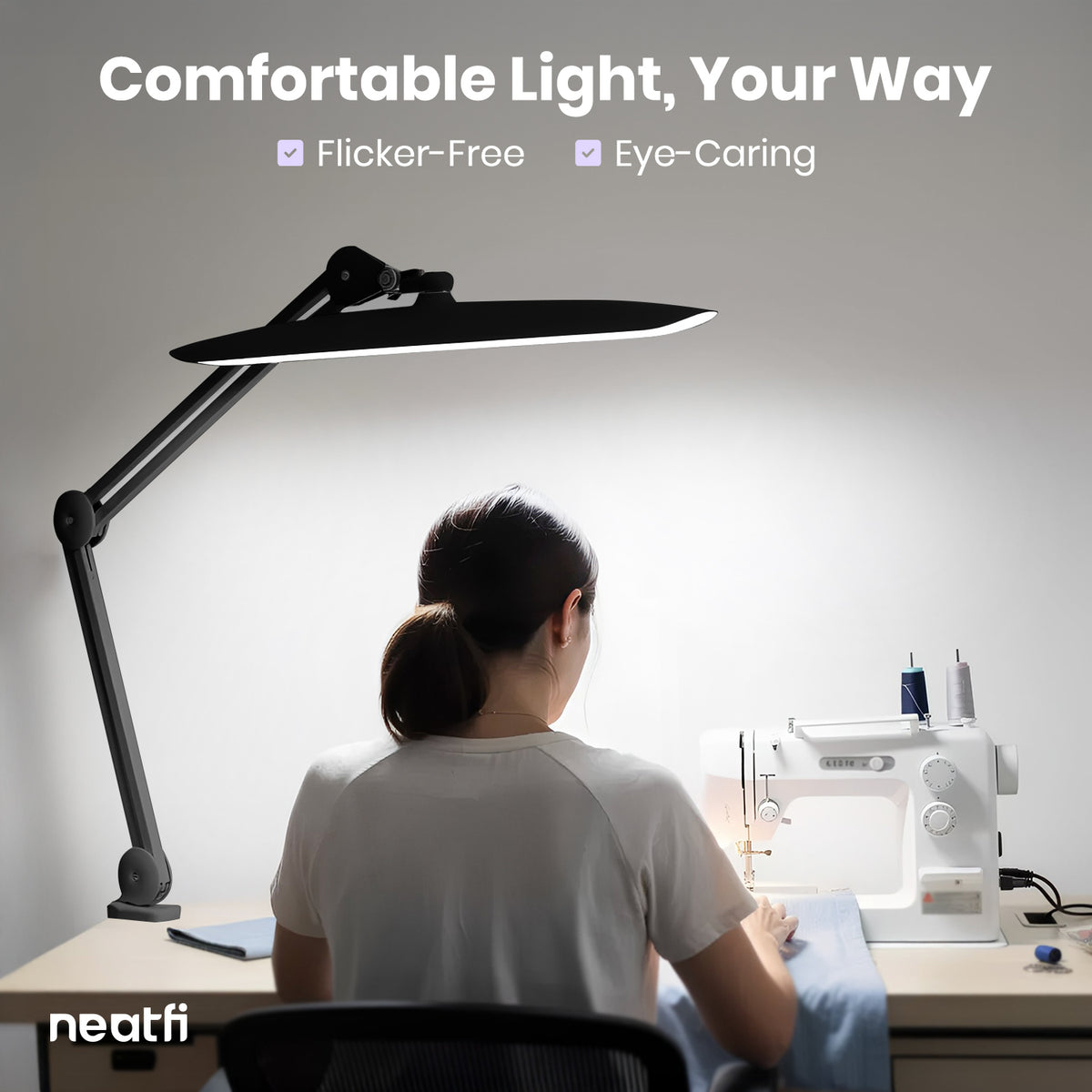 2200 Lumens LED Desk Lamp with Clamp – 20” Wide Shade, 3 Light Modes, Black (Good-as-New)