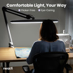 2200 Lumens LED Desk Lamp with Clamp – 23" Wide, 3 Light Modes for Workbench & Home Office, Black
