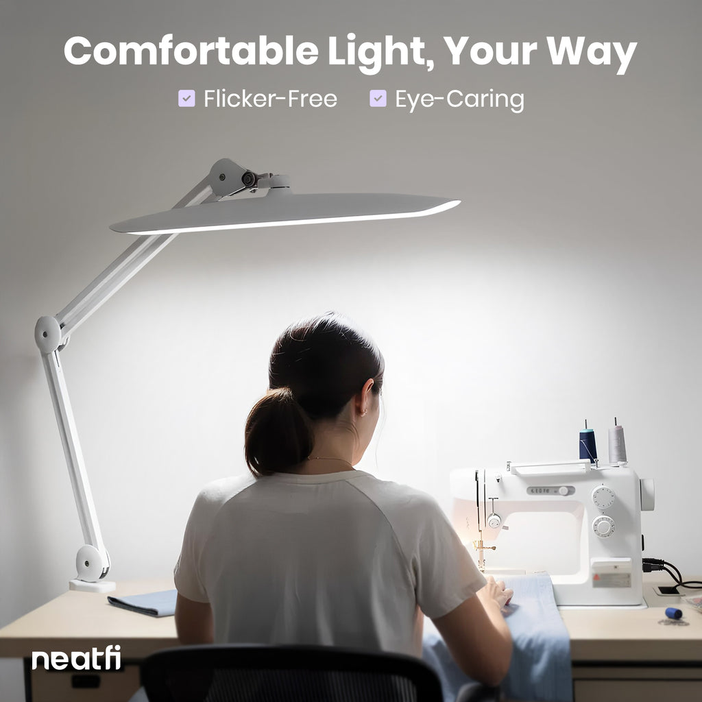 2200 Lumens LED Desk Lamp with Clamp – 20” Wide Shade, 3 Light Modes, Dimmable Task Light, White