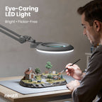 7” Wide Acrylic Lens LED Magnifying Lamp with Clamp – 1600 Lumens, Dimmable for Close Works, Silver