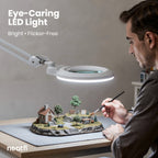 7” Wide Glass Lens LED Magnifying Lamp with Clamp – 1600 Lumens, Dimmable for Close Works, White