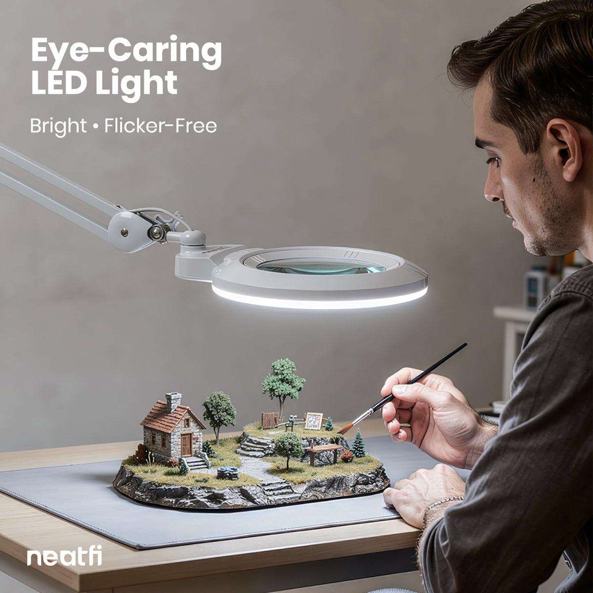 7” Wide Glass Lens LED Magnifying Lamp with Clamp – 1600 Lumens, Dimmable for Close Works, White