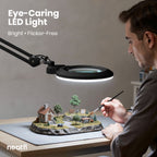 7” Wide Acrylic Lens LED Magnifying Lamp with Clamp – 1600 Lumens, Dimmable for Close Works, Black