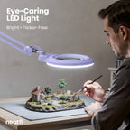 7” Wide Acrylic Lens LED Magnifying Lamp with Clamp – 1600 Lumens, Dimmable for Close Works, Lavender