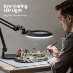 7” Wide Acrylic Lens LED Magnifying Lamp with Base – 1600 Lumens, Dimmable for Close Works, Black