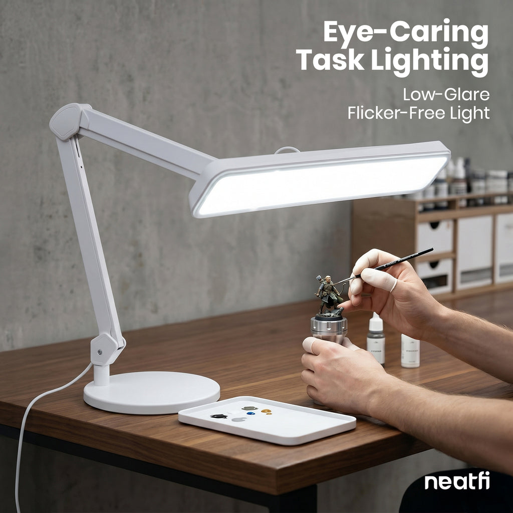 2500 Lumens LED Desk Lamp with Base – 22" Wide Shade, 5 Color Modes for Nails & Crafts, White