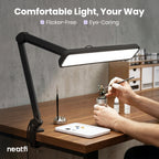 2500 Lumens LED Desk Lamp with Clamp – 22" Wide Shade, 5 Color Modes for Nails & Crafts, Black