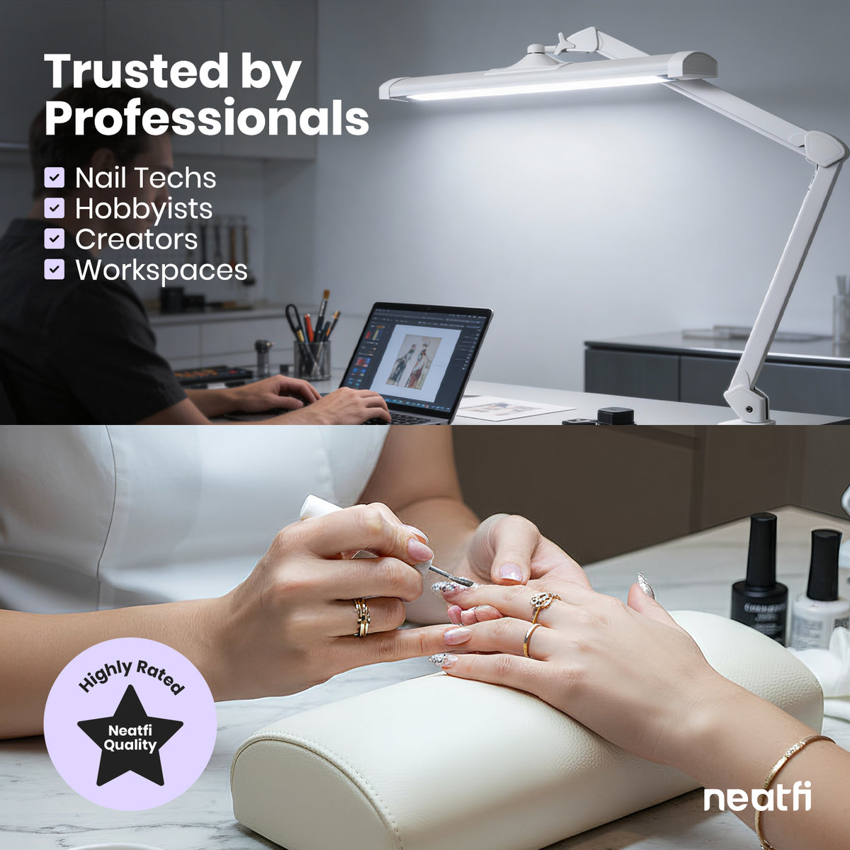 3500 Lumens LED Desk Lamp – 26” Ultra-Wide Shade, Non-Flickering Task Light with Clamp, White