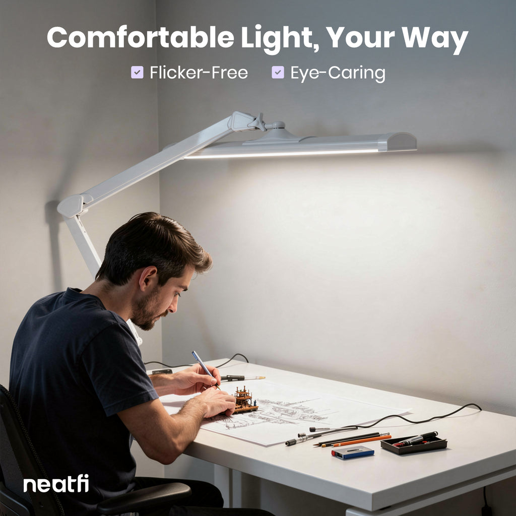 3500 Lumens LED Desk Lamp with Base – 26" Ultra-Wide, 3 Light Modes, Touch Control Light, White