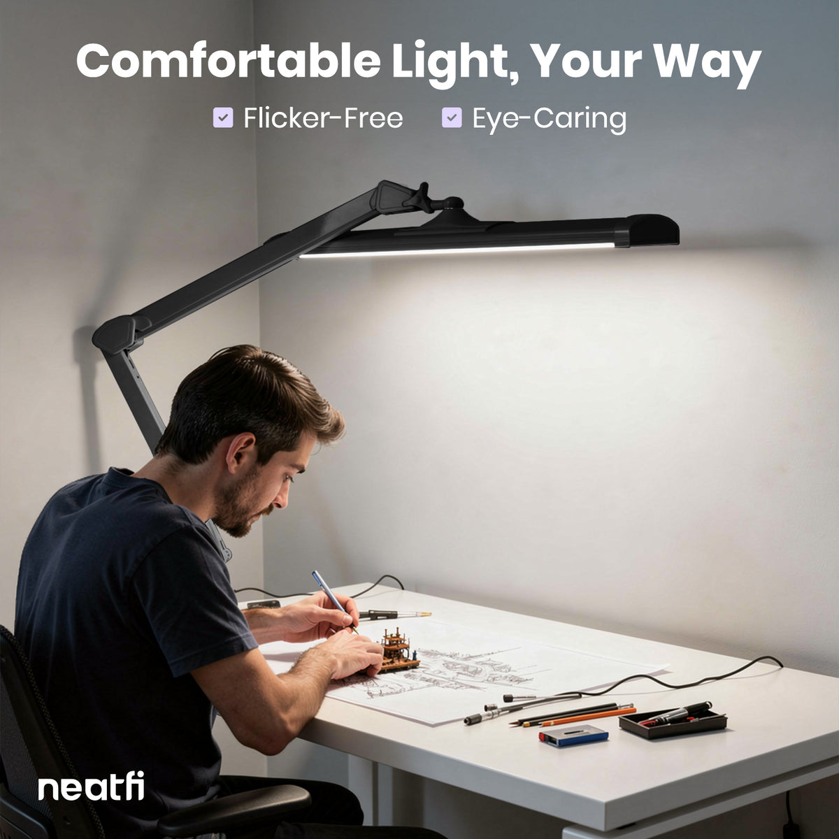 3500 Lumens LED Desk Lamp with Clamp – 26" Ultra-Wide, 3 Light Modes, Touch Control Light, Black