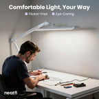 3500 Lumens LED Desk Lamp with Clamp – 26" Ultra-Wide, 3 Light Modes, Touch Control Light, White